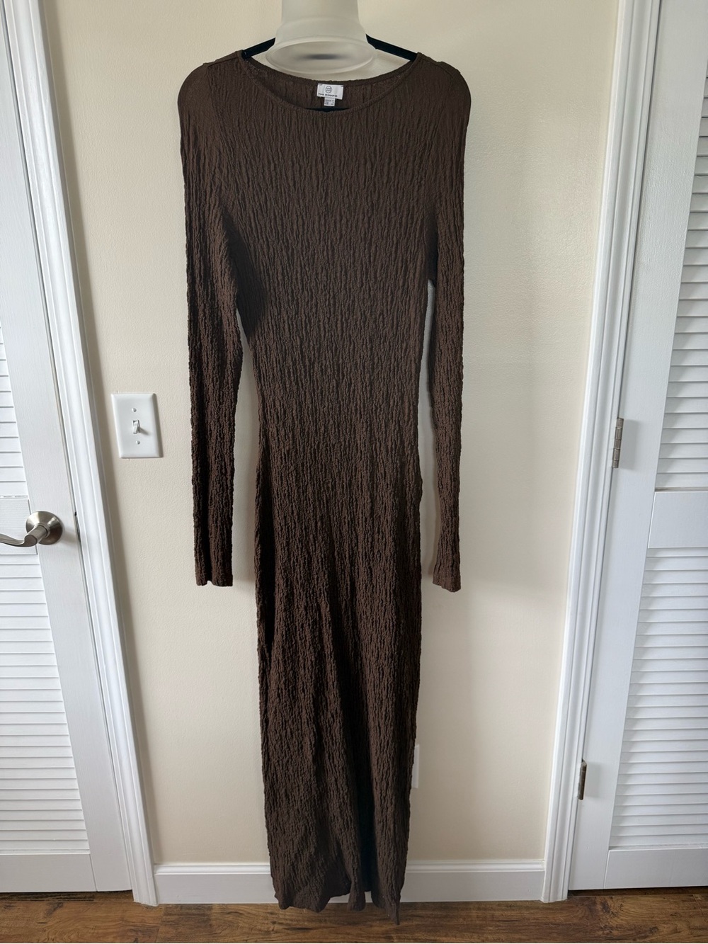 Long-Sleeve Brown Textured Maxi Dress